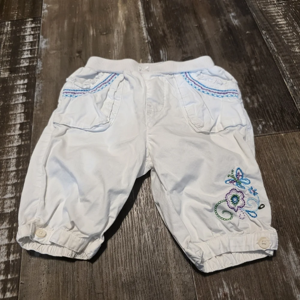 White Embroidered Baby Pants